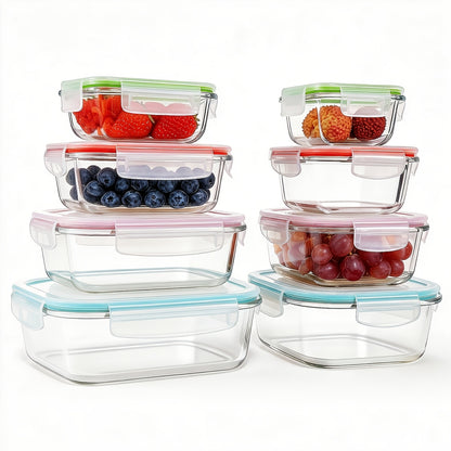 16pcs Glass Food Storage Containers with Sealed Lids, Food Storage Containers And Fresh-Keeping Boxes, Reusable, for Kitchen Food Storage, Outdoor Camping Food Storage, Christmas, Mother'S Day (8 Glass Bowls 8 Lids)
