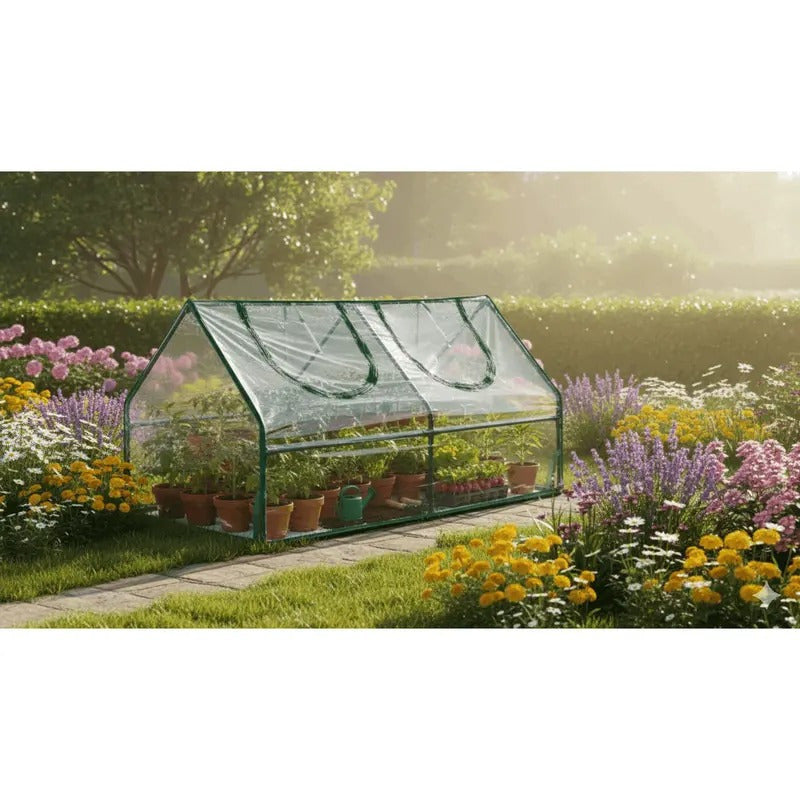120 x 60 x 60 Cm Mini Greenhouse Tent - Steel Frame, Clear PVC Cover, Zippered Windows - Portable Greenhouse for Plants and Vegetables