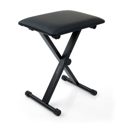 Folding Black Music Piano Stool Fully Adjustable Height Pro X Frame Keyboard Bench Seat - Non Slip Feet