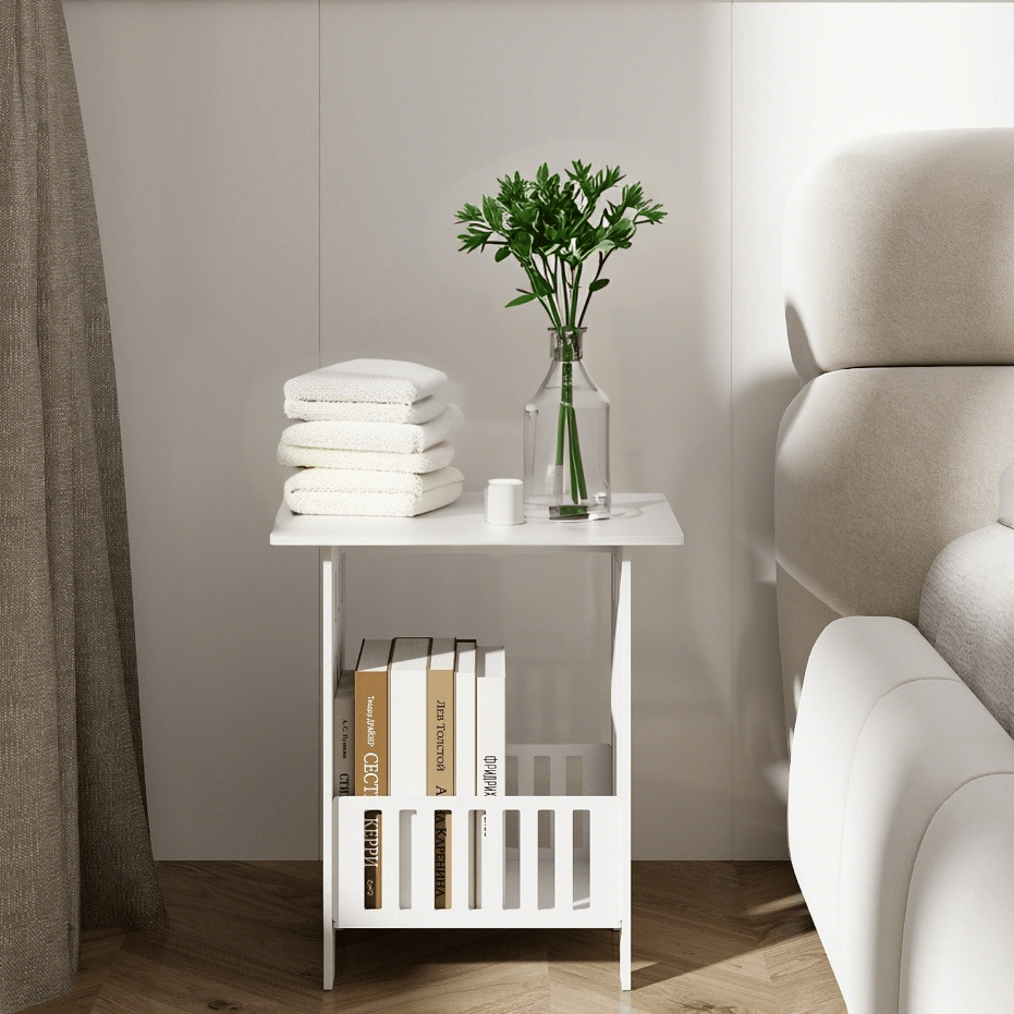 Small Side Table Side End Coffee Table Beside lamp Stand Nightstand Storage Shelf for Living Room Bedroom Bathroom Office Hallway White