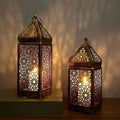 Moroccan-Style Metal Candle Lanterns – Two-Piece Set - product view 1