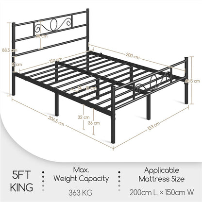 Costoffs Metal Platform Bed, Metal Bed Base, Metal Bed Frame with Scroll Design Headboard and Footboard, Mattress Foundation, Easy Assembly Bed, Bedroom Furniture, Metal-Framed Bed Base with Storage, Black/White/Pink