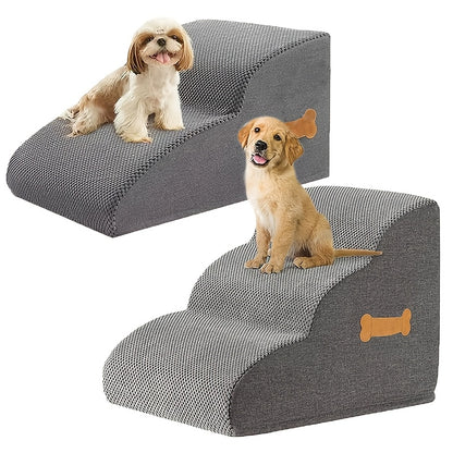 2-Step or 3-Step Dog Stairs with Removable Cover - Portable Pet Ladder Ramp Suitable for Small/Medium/Large Dogs & Puppies, Non-Slip Steps, Machine Washable, Bed/Sofa Ladder for or Pets