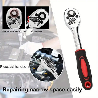 45pcs Car Repair Socket Wrench Set, Stainless Steel Ratchet Wrench with Ratchet Handle, Drill Socket, Extension Bars, Heavy Duty Mechanic Hand Tools with Storage Case