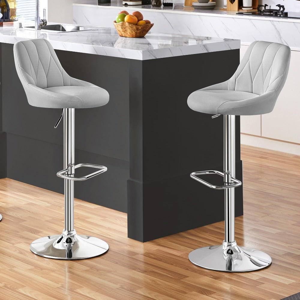 Swivel Bar Stools Set of 2 Faux Leather Height Adjustable 61.5-83cm Ergonomic Backrest Cushioned Seat Chrome Footrest 136kg Capacity Kitchen Island Counter Dark Grey Black White Retro Brown Light Grey