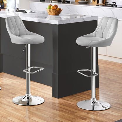 Swivel Bar Stools Set of 2 Faux Leather Height Adjustable 61.5-83cm Ergonomic Backrest Cushioned Seat Chrome Footrest 136kg Capacity Kitchen Island Counter Dark Grey Black White Retro Brown Light Grey