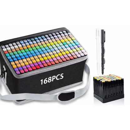 Double-Ended Art Markers Set 170 or 206 Colours with Storage Base Smooth Blending for Sketching Illustration Comics Painting Design