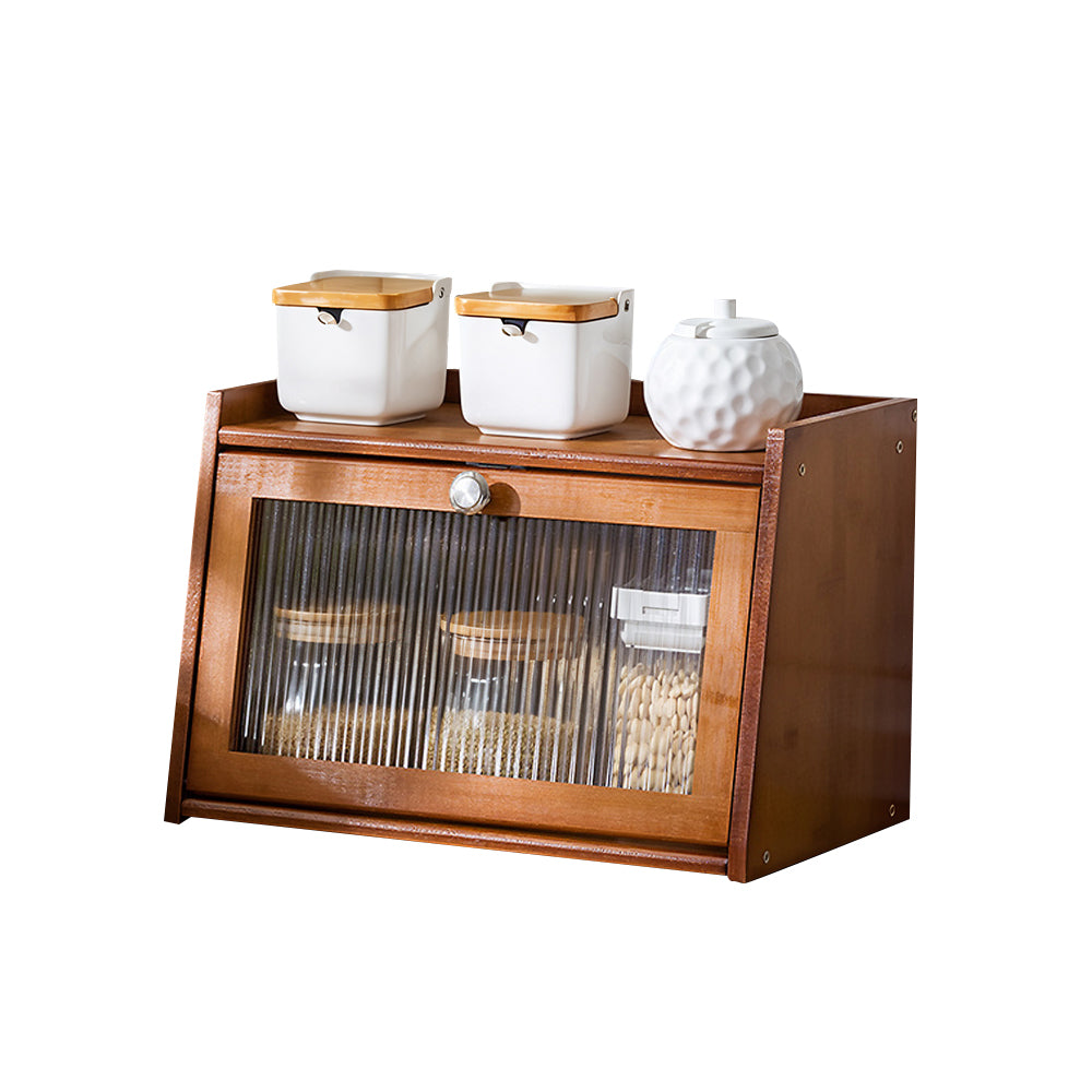 1pc 2-Tier/3-Tier Kitchen Spice Rack, Countertop Storage Shelf, Multi-Functional Organizer with Transparent Door, High Quality Bamboo Material, Natural/Brown