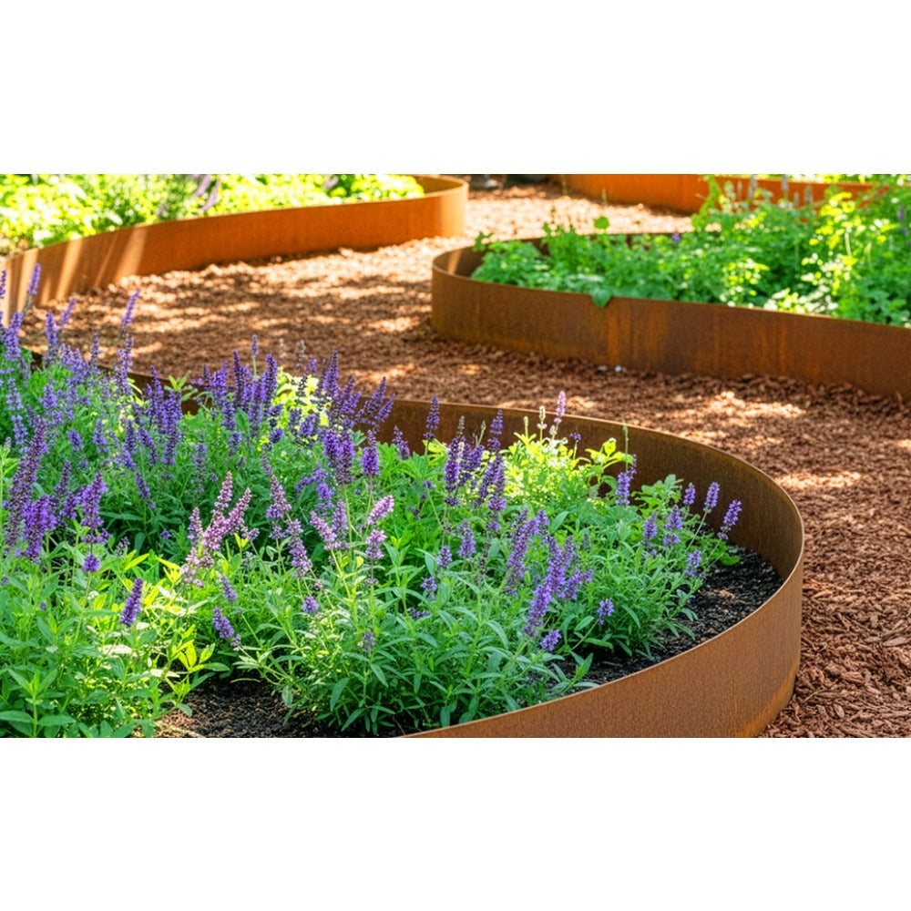 Heavy Duty Corten Steel Lawn Edging 10m and 5m, 15cm High, 0.3mm Thick Pre-Aged Metal Garden Border, Strong & Flexible Landscape Edging, Gloves Included (15cm x 5m)