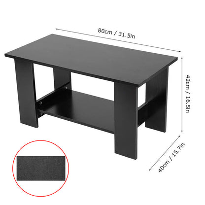 Modern Coffee Table Living Room Tea Side End Desk With Lower Storage Shelf Black