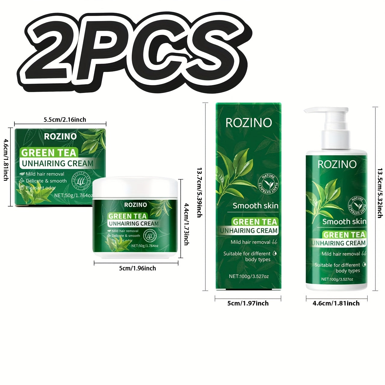 2pcs Buy 1 Get 1 Free Green Tea Summer Strong Is Gentle And Non-Irritating, Clean Hair Removal, 5-Minute Strong And Fast Hair Removal, Suitable for Facial, Lip, Armpit Leg Arm Bikini Hair Removal Suitable for Both Men And Women