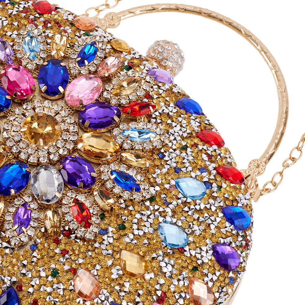 Women Evening Bag Multicolor Clutch Bag Luxury Crystal Handbag Bridal Wedding Purse Glitter Shoulder Bag with Detachable Chain Banquet Party Prom Crossbody Bag Gold-Multicolour, Green/ Gold/ Silver