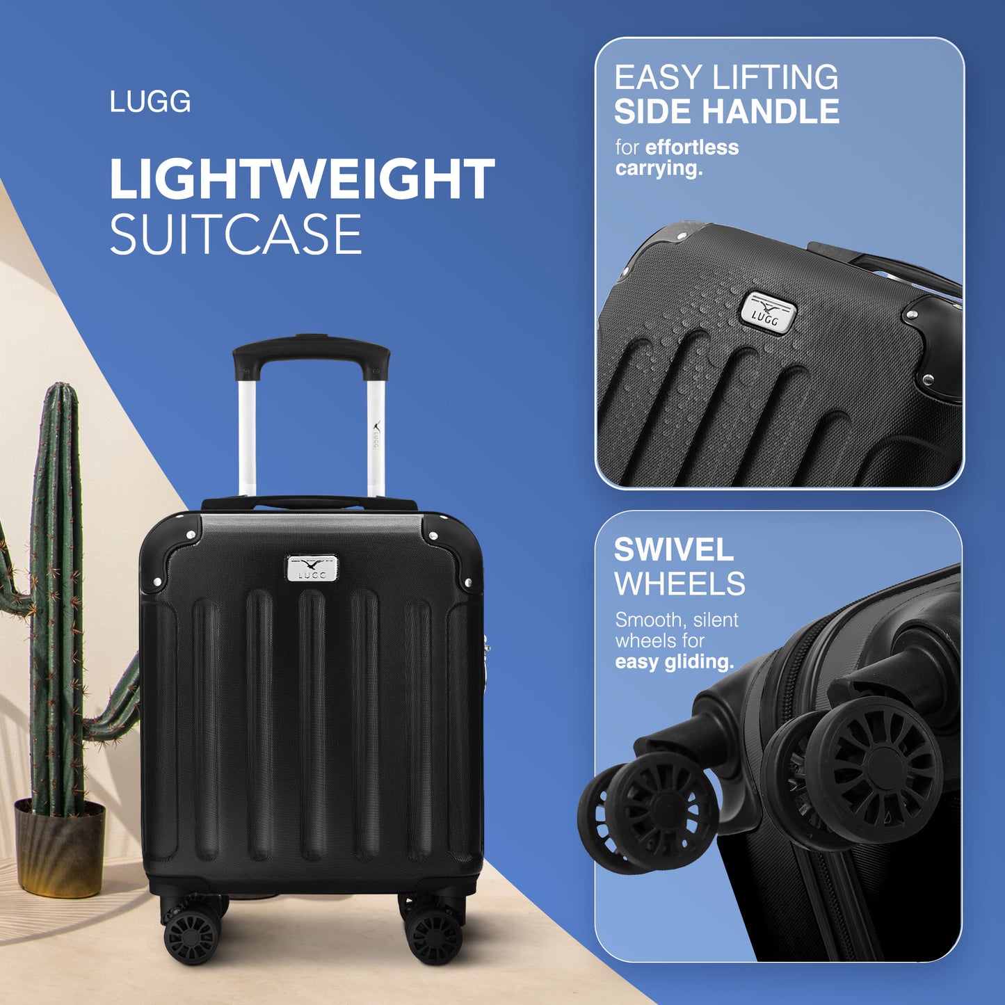 LUGG Skywander 15 Inch (45x34x20cm) Lightweight Underseat Cabin Bag EasyJet Approved Carry-On Suitcase, Durable ABS Hard Shell, Smooth Double Spinner Wheels, Water Resistant & Compact Travel Luggage (45x34x20cm)