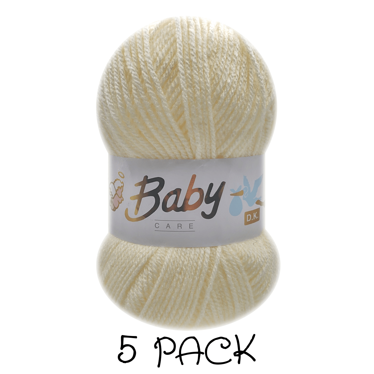 Woolcraft - Baby Care Double Knitting Yarn - 2 or 5 Pack of 100g Balls of 100% Acrylic Yarn - 13 Colours Available - Aqua, Beige, Baby Blue, Oyster, Denim, Lilac, Mint, Peach, Baby Pink, Rouge, Silver, White or Lemon - Perfect for Knitting or Crochet