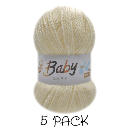 Woolcraft - Baby Care Double Knitting Yarn - 2 or 5 Pack of 100g Balls of 100% Acrylic Yarn - 13 Colours Available - Aqua, Beige, Baby Blue, Oyster, Denim, Lilac, Mint, Peach, Baby Pink, Rouge, Silver, White or Lemon - Perfect for Knitting or Crochet