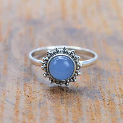 925 Sterling Silver Natural Opal / Labradorite /Moonstone/Labradorite/Amethyst /Turquoise/Chalcedony/Tigers Eye Round Flower Ring