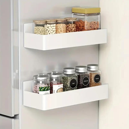 2-Pack Large Magnetic Plastic Storage Baskets, Suitable for Fridge, Microwave and Washing Machine - Multifunctional Kitchen Organizer with Spice Rack Holder on Refrigerator Side Panel Gap, Fridge Organizers And Containers, Fridge Storage, Fridge Accessori