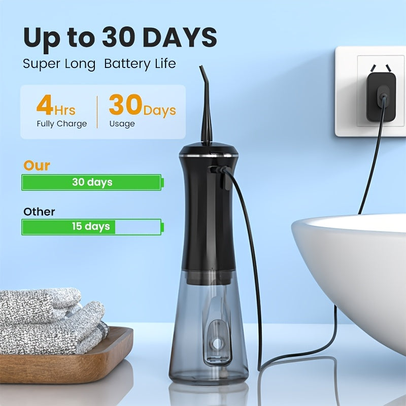 Sejoy Oral Irrigator C12BLA Professional Water Flosser with 5 Modes 9 Tips 350ml Tank 30 Days Battery Life for Teeth Cleaning Braces And Gum Care