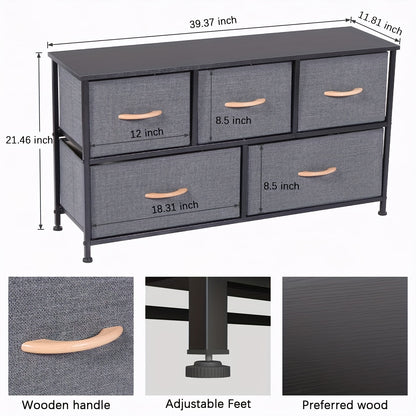 Chic Dark Gray 5-Drawer Storage Cabinet with Wood Panels & Metal Frame - Perfect for Bedroom & Living Room Organization, Storage Drawer Units