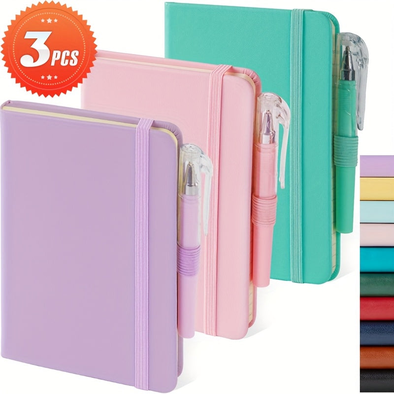 A6 Pocket Notebook Mini Small Journal Pen, Pages 100GSM with 14.5cm, Leather - Macaron - PurPinGre option