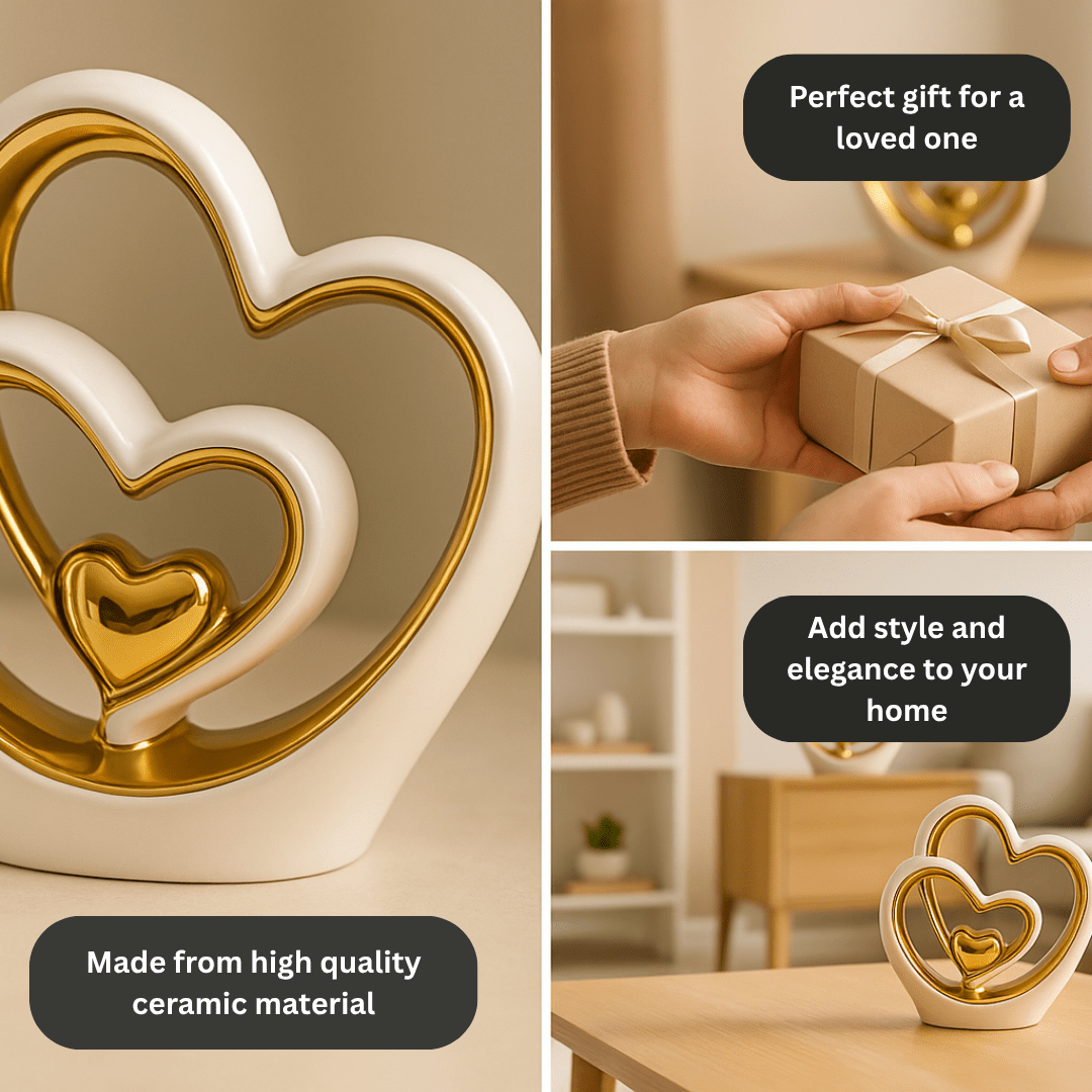 Gold Ceramic Heart Ornament - 25.5cm Sculpture