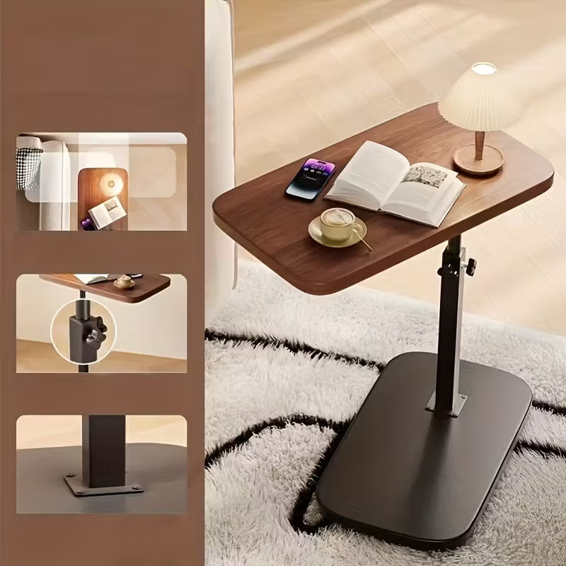 1pc 360 ° Flip Desktop Adjustable Height Small Table, Fashionable and Simple Metal Frame with Wooden Desktop Stable and Not Easy to Shake, Portable and Lightweight Side Table Snack Table - Home Office Desk Bedside Table, Essential for Drama Enthusiasts, H