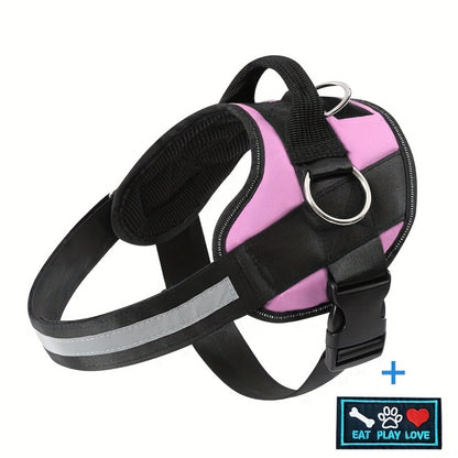Adjustable Reflective Dog Harness Nylon Vest – Striped Design with D-Ring Leash Attachment & Eat Play Love Patch, No-Pull Walking Harness for Small & Large Dogs
