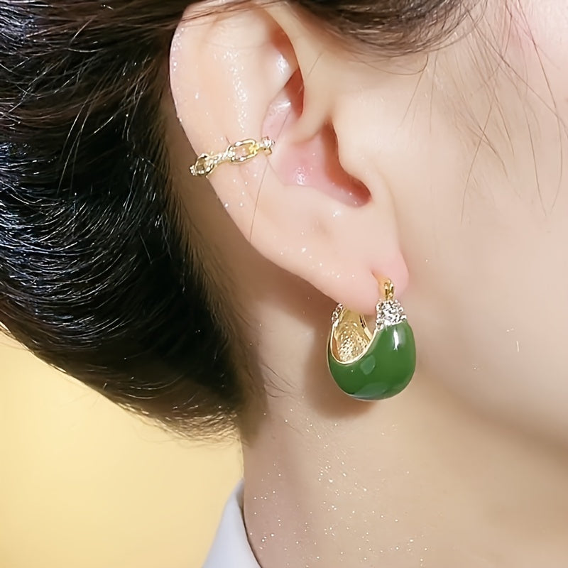 Chic Green Crystal C-shaped Earrings - Luxe Design, Elegant Accessory for Women - Perfect for High-end Fashion & Special Occasions