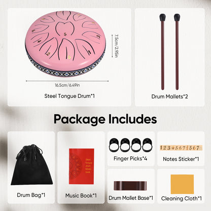 Steel Tongue Drum 11 Note 6 Inches D-Key Rain Drums for Garden,Handpan Drums with Music Book, Mallets and Carry Bag,Percussion Instrument Gift for Meditation Musical Education Mind Healing