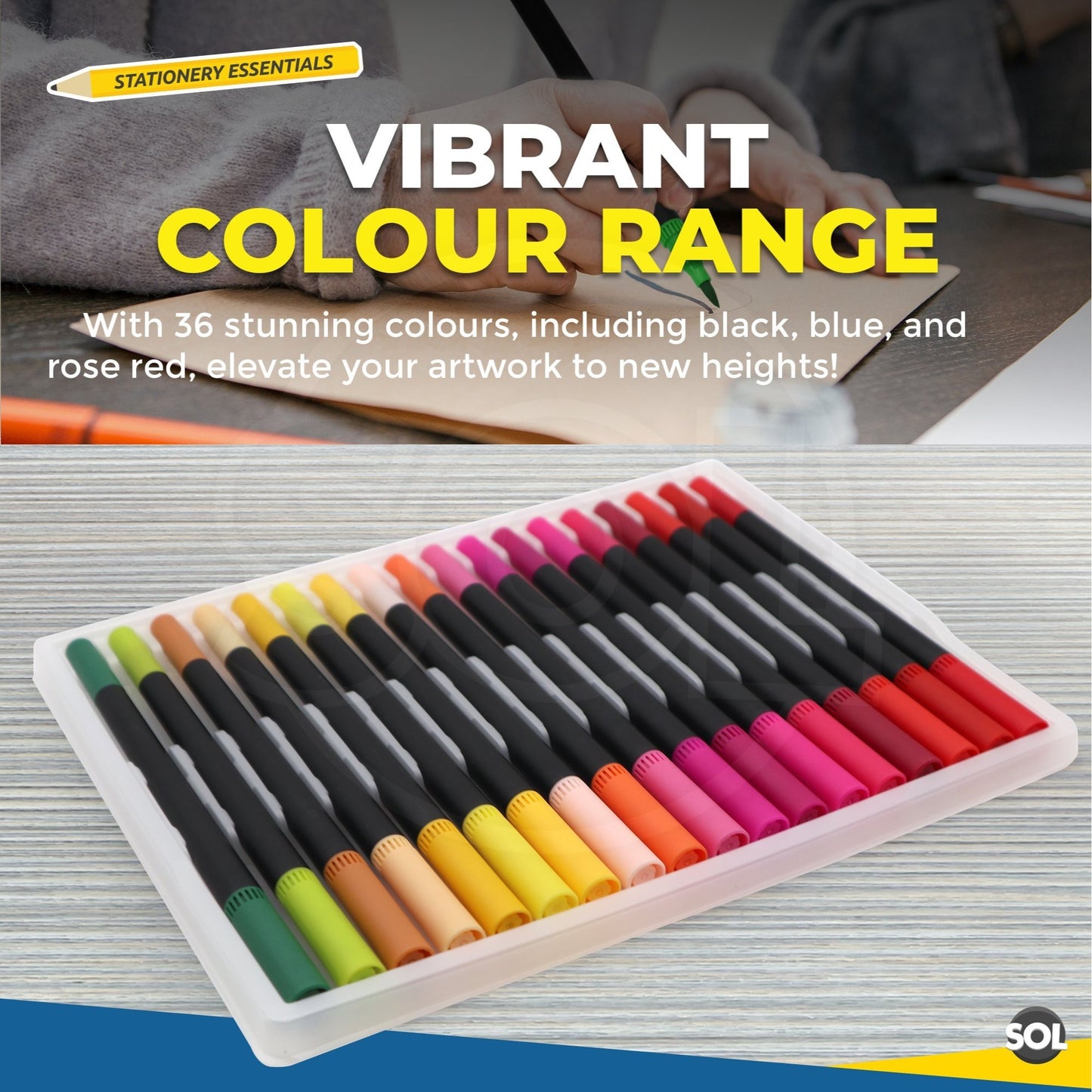 36 Pack Dual Tip Brush Pens Set | Watercolour Colouring Markers with Brush & Fine Tips | Drawing Pens for Colouring Books, Sketching, Calligraphy & Art Projects | Double Ended Felt Tip Pens for Adults & Students
