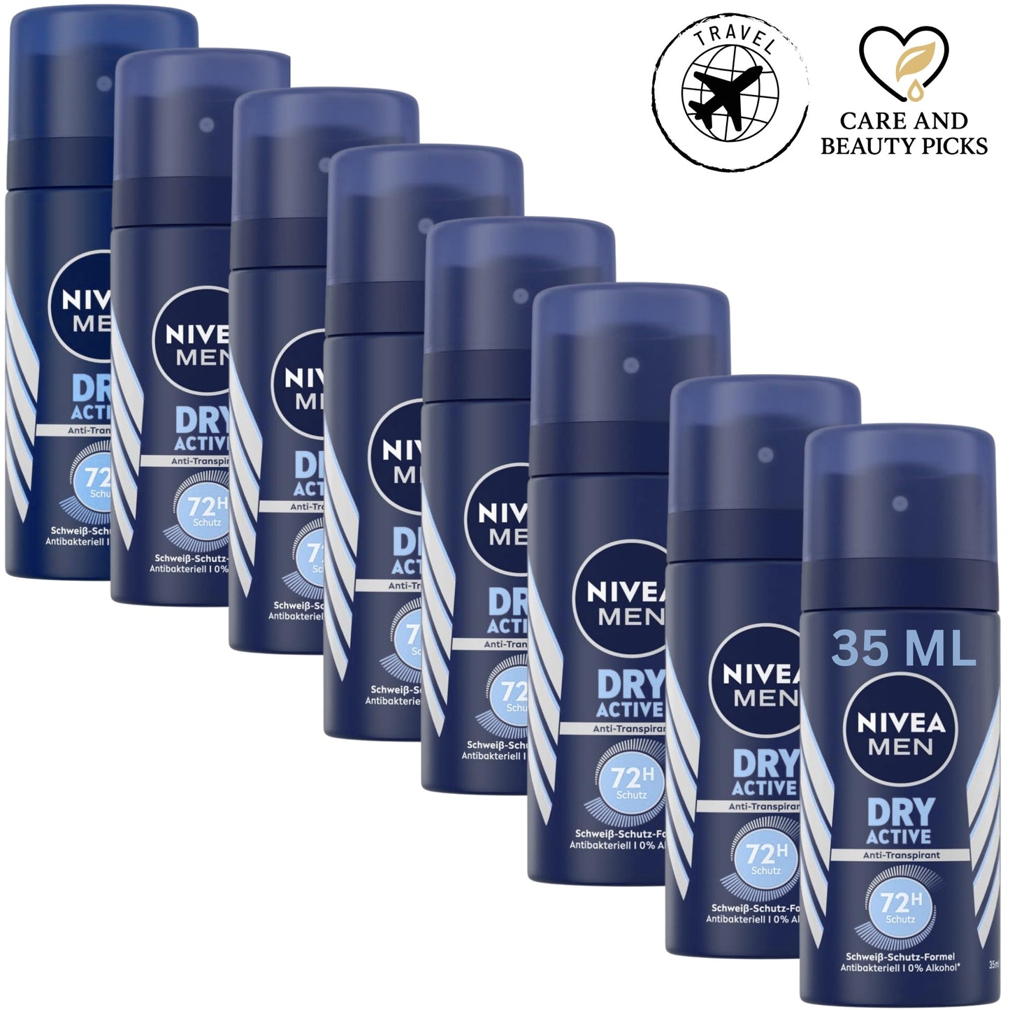 Nivea Men Deodorant Spray, Travel Deodorant for Men, 35ml - Pack of 8, Long Lasting Dry and Comfort Body Spray for Men