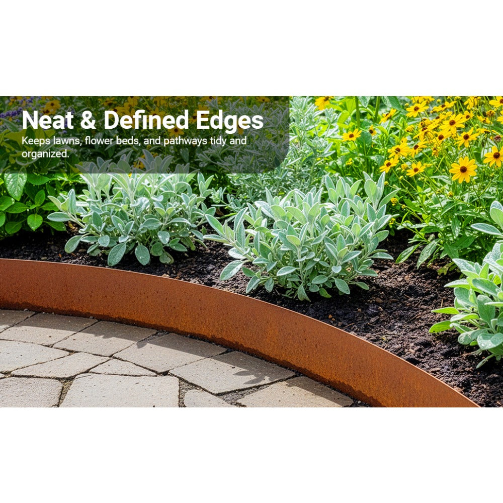 Heavy Duty Corten Steel Lawn Edging 10m and 5m, 15cm High, 0.3mm Thick Pre-Aged Metal Garden Border, Strong & Flexible Landscape Edging, Gloves Included (15cm x 5m)