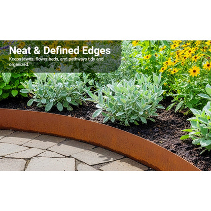 Heavy Duty Corten Steel Lawn Edging 10m and 5m, 15cm High, 0.3mm Thick Pre-Aged Metal Garden Border, Strong & Flexible Landscape Edging, Gloves Included (15cm x 5m)