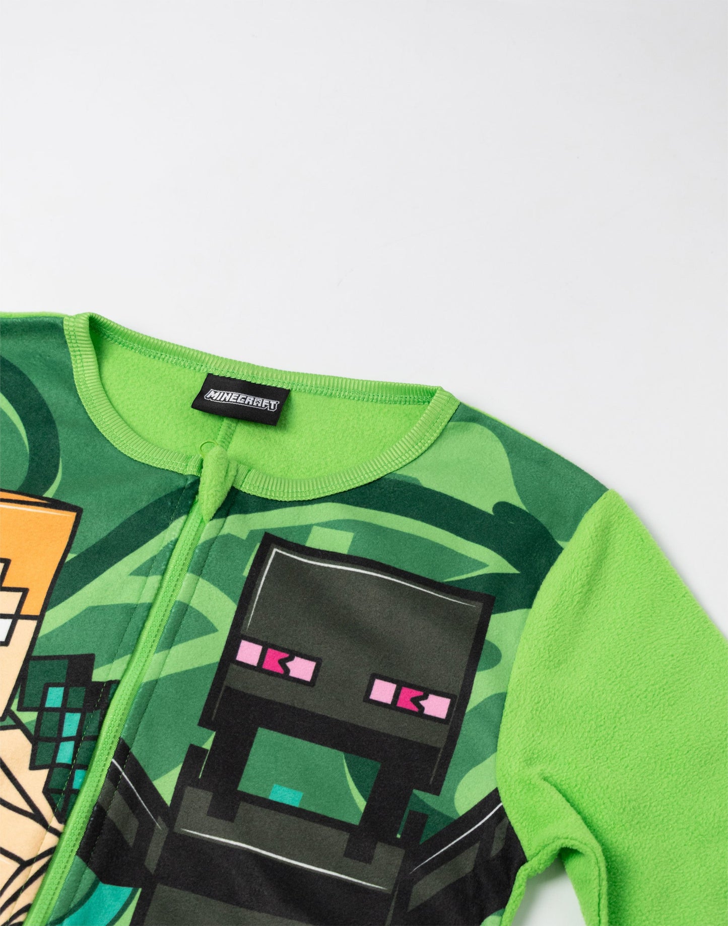 Minecraft Creeper Boys Green Zip-Up Onesie | Long Sleeve Microfleece Sleepwear with Steve & Enderman Print | Kids Gamer Nightwear | Ideal for Bedtime & Lounging | Minecraft Merch - 13-14 Years