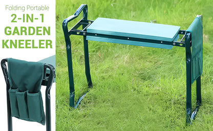 Crystals Garden Kneeler Seat with Handles and Tool Bag - Multi-Use 2 in 1 Foldable EVA Foam Padded Portable Lightweight Gardening Kneeler Stool for Garden