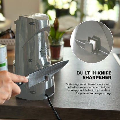Schallen Electric Can Opener Automatic 3-in-1 Kitchen Appliance with Hands-Free Can Opening, Built-In Bottle Opener & Knife Sharpener | Electric Tin Opener for Easy Opening Cans, Jars, and Bottles | Hidden Power Cord Storage | Stainless Steel Durable Kitc