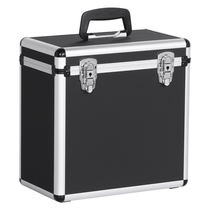 DJ Flight Case for 50 LP Vinyl Records – Lockable Aluminium & MDF 12 Inch Record Storage Case, Anti-Scratch Matte Black, Home Collector & Gig Use