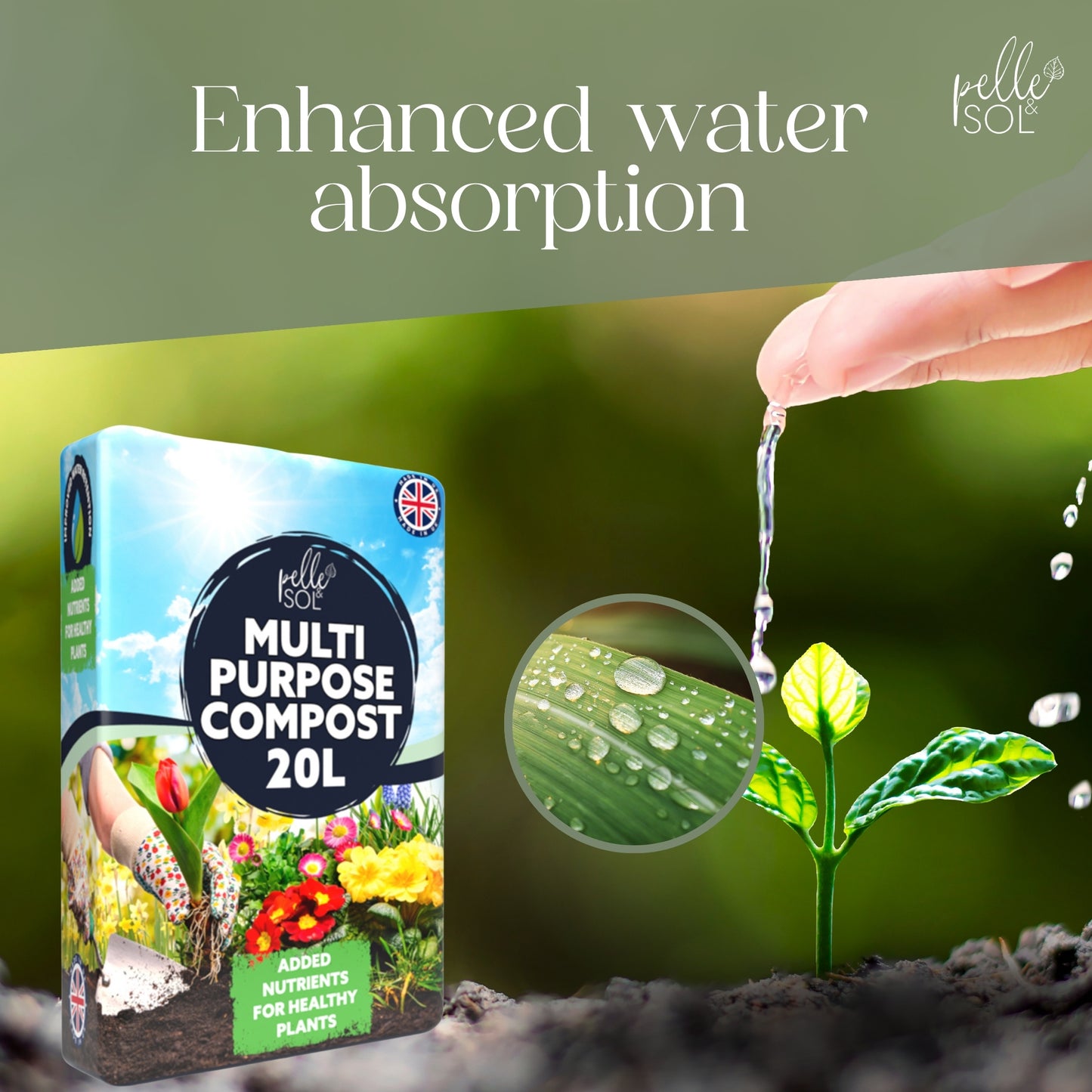 Pelle & Sol 10/20/40/50/60Ltr Multi Purpose Compost - Compost for Outdoor Plants & Soil for Plants Indoors - Potting Soil for Pots Plants Outdoor - All Purpose Nutrient Rich Fertiliser, Houseplant Potting Mix