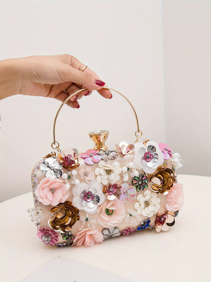 Chic Rhinestone Clutch Measuring 19.99cm X 11.0cm X 4.5cm, Featuring a Delicate Mini Flower Design, Perfect for Women'S Parties, Dinners, And Carnivals