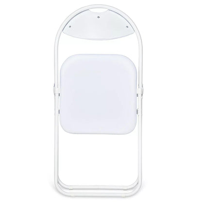White Folding Chair Round Foldable Metal Chairs Space Saving Padded Seat For Dining Living Room Kitchen Spare Chair Seat