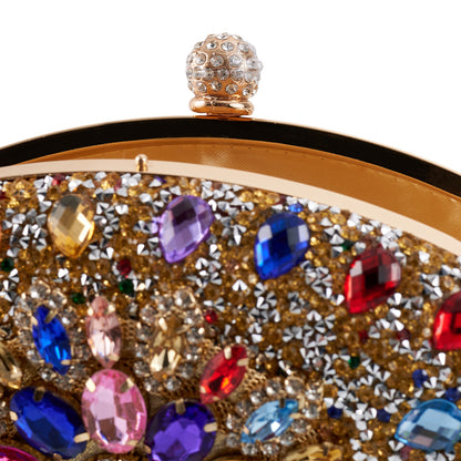 Women Evening Bag Multicolor Clutch Bag Luxury Crystal Handbag Bridal Wedding Purse Glitter Shoulder Bag with Detachable Chain Banquet Party Prom Crossbody Bag Gold-Multicolour, Green/ Gold/ Silver