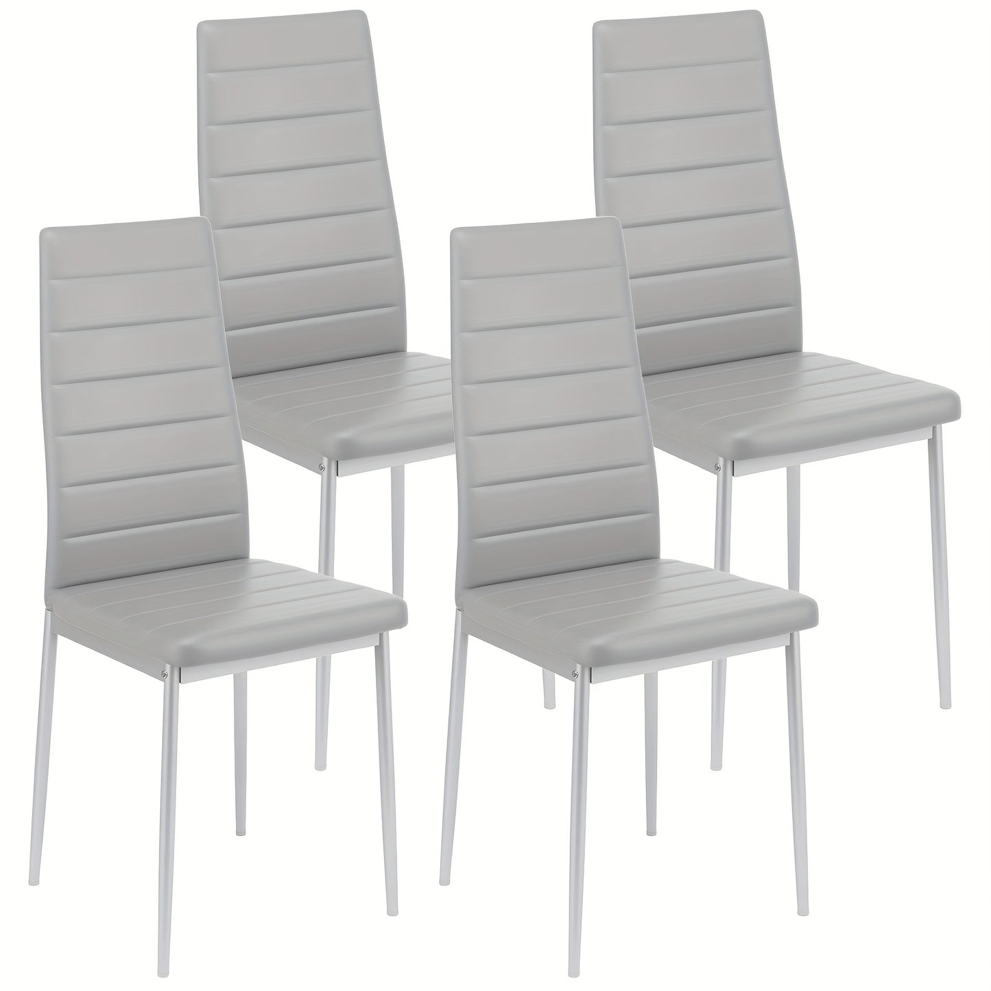 Dining Chairs, Faux Leather Upholstery High Back Metal Legs, Collection of Four, Suitable for Kitchens and Dining Rooms, Available in White Black Grey
