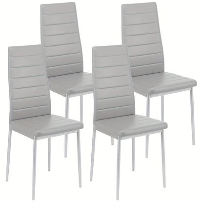 Dining Chairs, Faux Leather Upholstery High Back Metal Legs, Collection of Four, Suitable for Kitchens and Dining Rooms, Available in White Black Grey