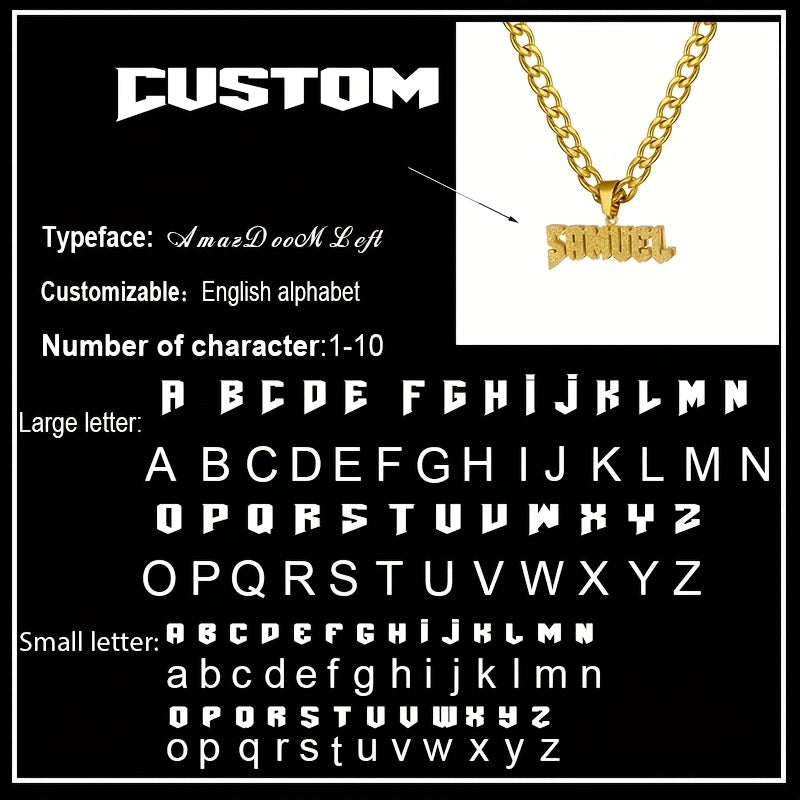 Custom Name Double Layer Necklace 304 Stainless Steel Detachable Cuban Chain 3D Fashion Hip Hop Style Blingbling Pendant Men's Jewelry Personalized Gift for Him Couple Necklace Father's Day Gifts for Dad