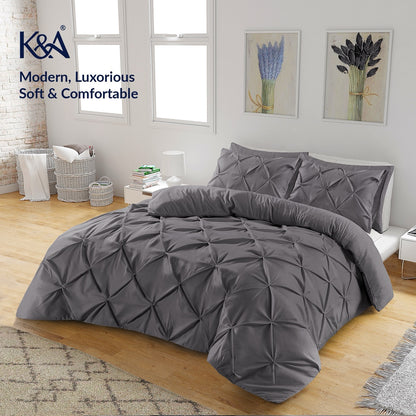 K&A® Pintuck Pinch Pleat Duvet Cover Set with Zipper Closure including Pillowcase – Ultrasoft Brushed Microfiber – Easy Care & Machine Washable
