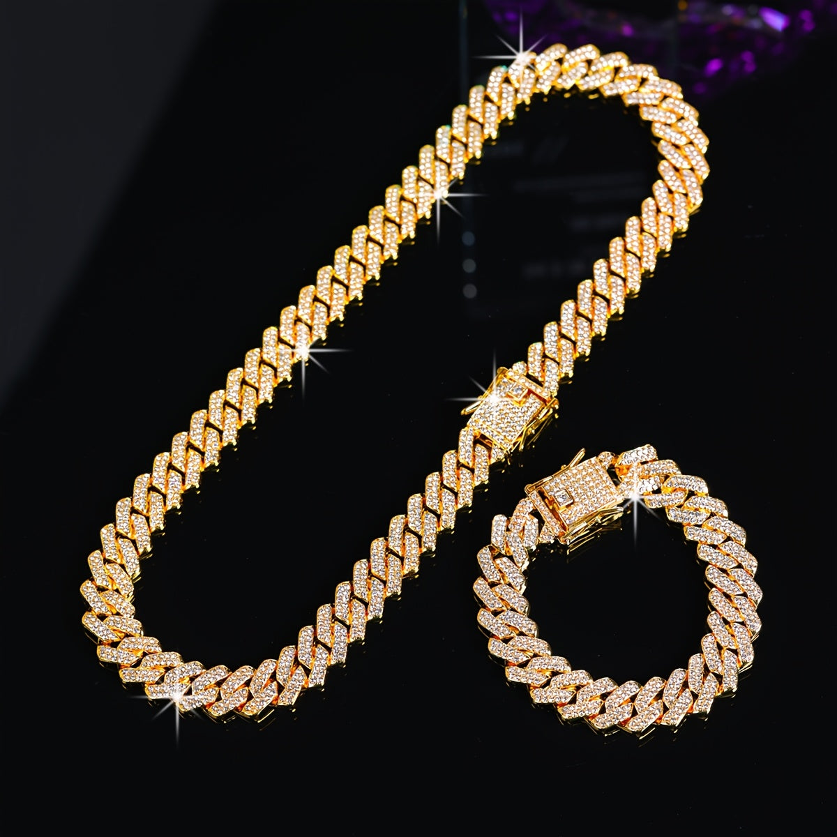 2pcs/Set Trendy Punk Style Hip Hop Chain Necklace Plus Bracelet Jewelry Set Suitable for Men And Women Perfect Decor for Cool Friends Unisex Jewelry