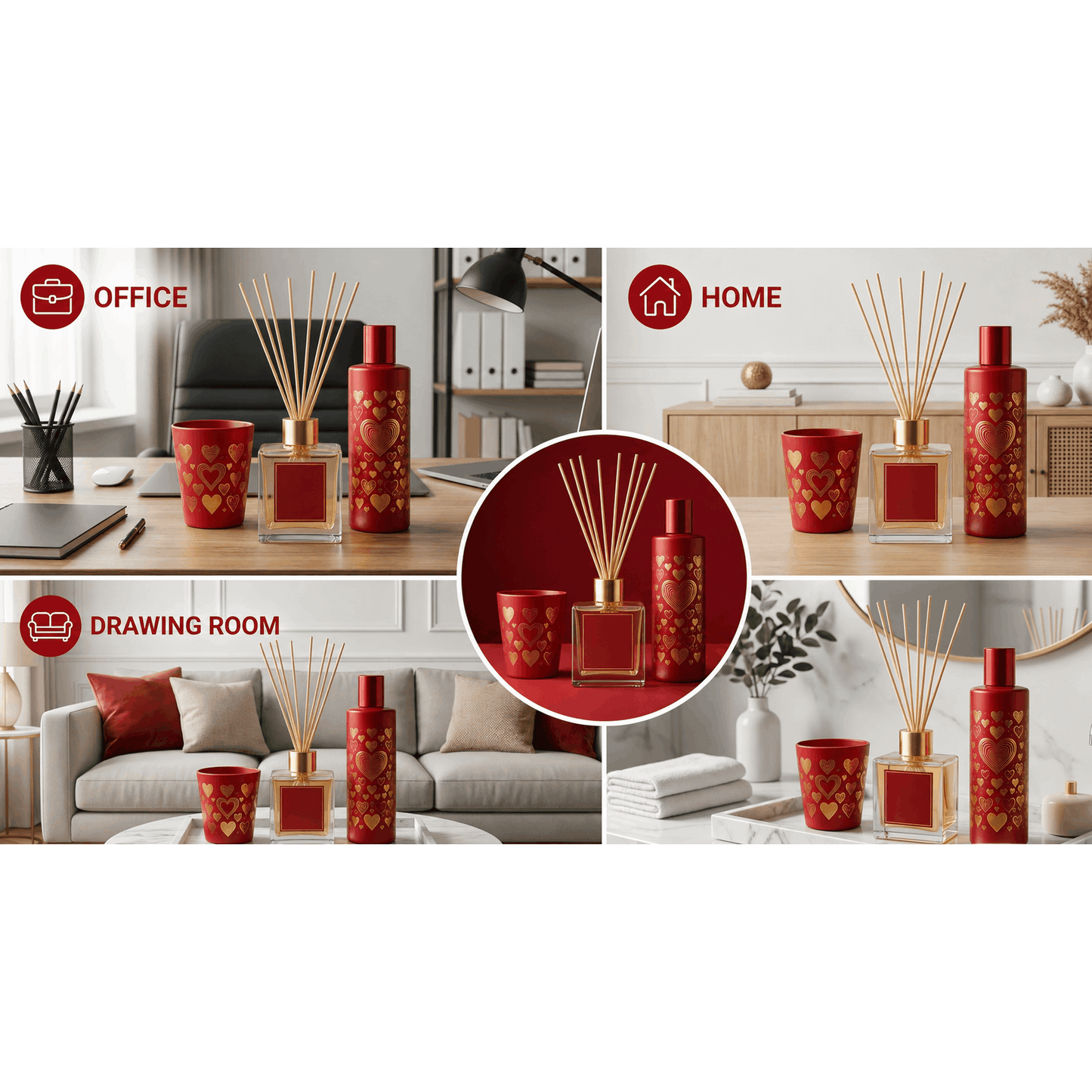 Air Freshener Gift Set with Reed Diffuser, Scented Candle & Room Spray – 4pcs Home Fragrance Set – Surprise Color (2 Color Variants)