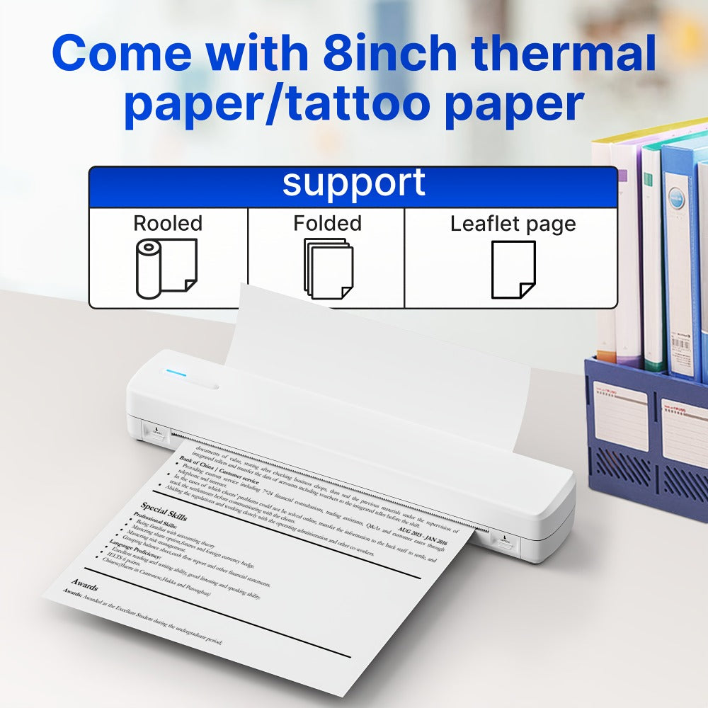 Mini Portable A4 Wireless Thermal Printer No Ink – D810B Compact Document Printer for iPhone Android, HD Print Includes 20 Sheets Thermal Paper, Black Pink White