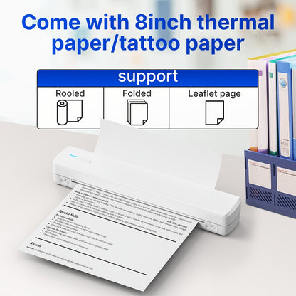 Mini Portable A4 Wireless Thermal Printer No Ink – D810B Compact Document Printer for iPhone Android, HD Print Includes 20 Sheets Thermal Paper, Black Pink White
