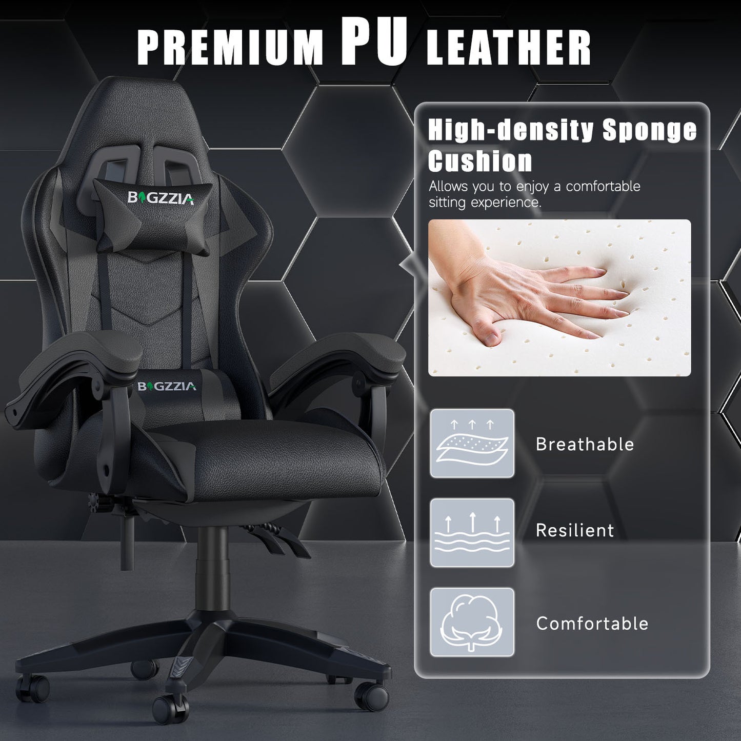 GartistGo Ergonomic Gaming Chair - Gamer Chairs with Lumbar Cushion + Headrest, Height-Adjustable Office & Computer Chair for Adults, Girls, Boys (Without footrest)